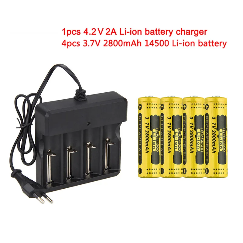 4 шт. 3,7 в 2800 мАч 14500 батарея инструмент литий-ионные аккумуляторы+ 1 шт. ЕС/США 4,2 в 2 а литий-ионный аккумулятор зарядное устройство AC100-240V - Цвет: Золотой