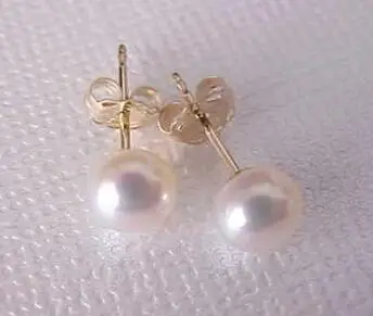 

free shipping>>>>noble jewelry 14k solid yellow gold GENUINE AAA+++ 6-7 MM WHITE BREAD SOUTH SEA PEARL EARRING