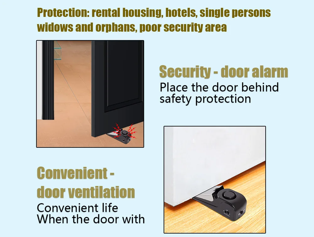 125 dB Wireless Door Stop Alarm Door Block Vibration Alarm for Traveling Security Door Alarm Stopper Doorstop for Home Security