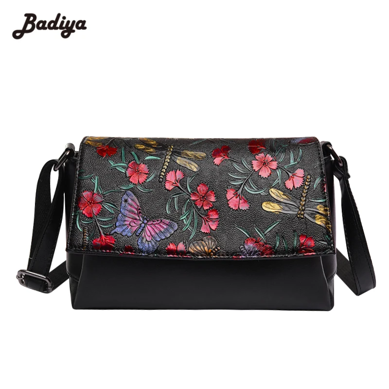 

Badiya Ethnic Flower Embossing Fashion Women Shoulder Bag Hasp Design Female Crossbody Bags PU Leather Ladies Messenger Bags