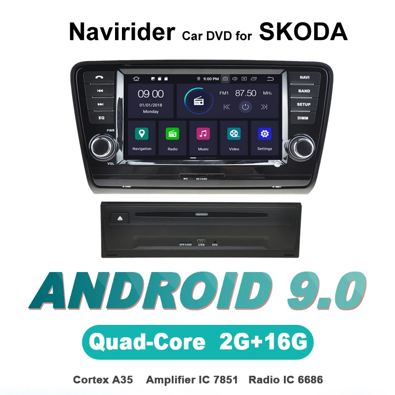 

touch screen OTOJETA Android 9.0 car dvd player FOR SKODA OCTAVIA 2014 stereo navigation car accessories gps Multimedia radio