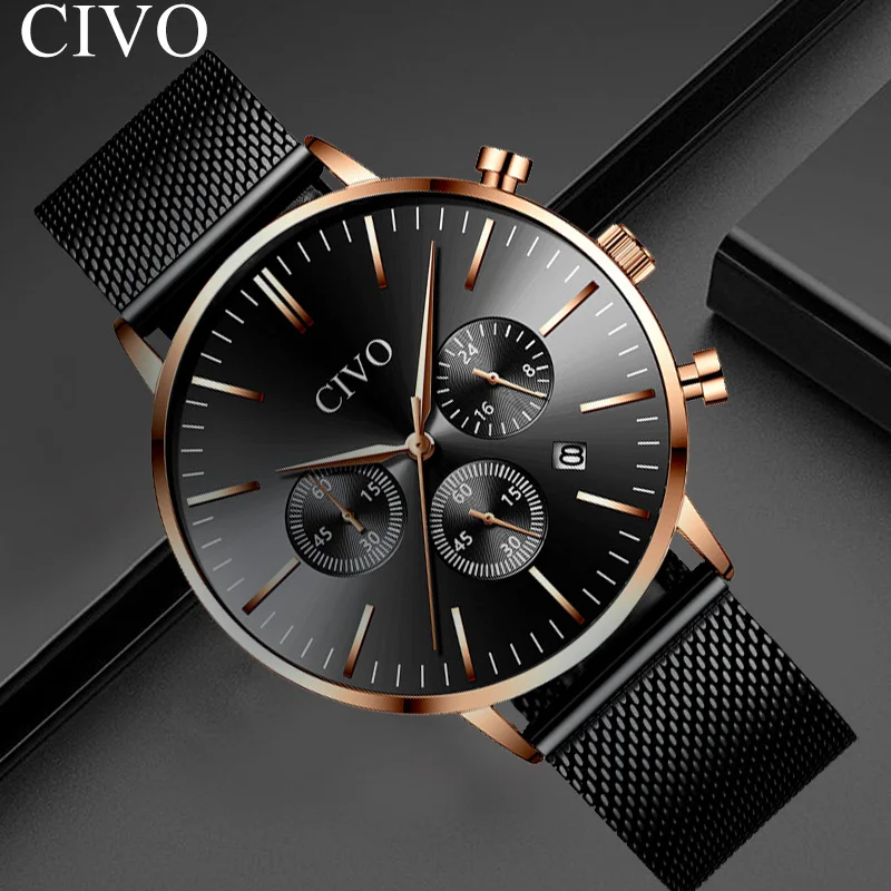 

CIVO Fashion Business Top Brand Mens Watches Relogio Masculino Luxury Chronograph Quartz Watch Clock Luminous Men Wrist Watch