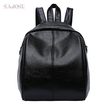 

Women Backpack For Teenage Girls Fashion Medium Leather Student School Backpack Simple Black Shoulder Bag DropShipping