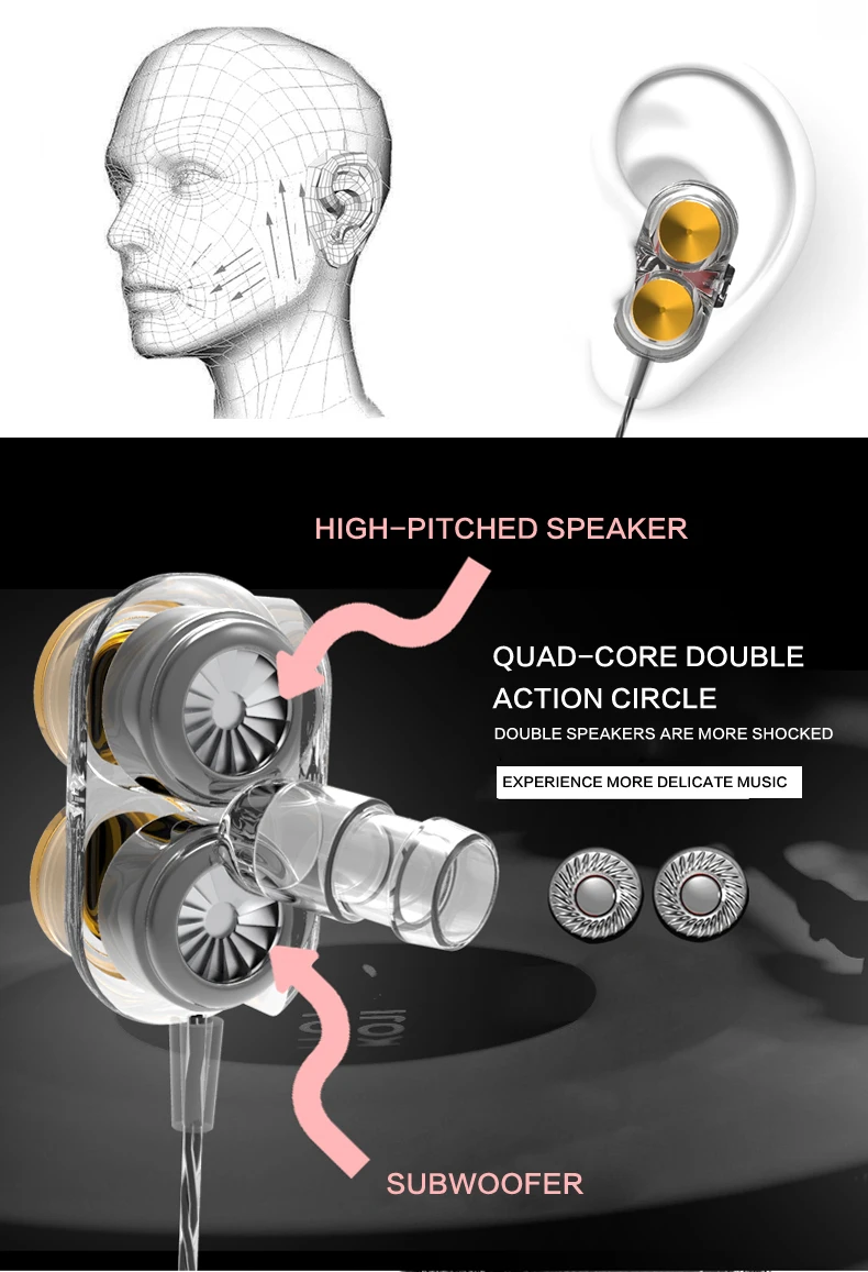 Натуральная QKZ KD7 наушники двойной драйвер с микрофоном gaming headset mp3 DJ поле audifonos fone de ouvido sem fio auriculares