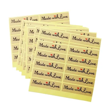 

100Pcs/lot Vintage Made With Love Red Heart Kraft Sticker Gift Seal Stickers For Homemade Bakery & Gift Packaging