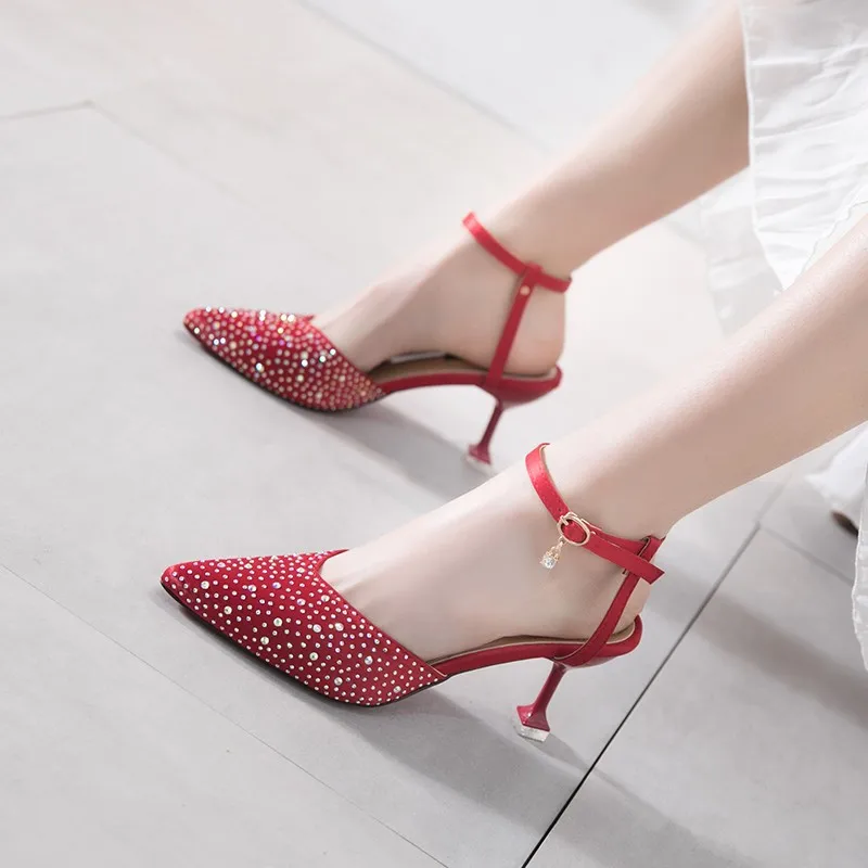 

2009 New Spring and Summer Korean Edition Fashion Water Diamond Sequins Tip Girl High-heeled Sandals dames schoenen