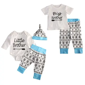 

0-5Y Toddler Infant Kid Baby Boy Romper Short Sleeve T-shirt Tops Long Pants Outfits Clothes Big Little Brother Matching Set