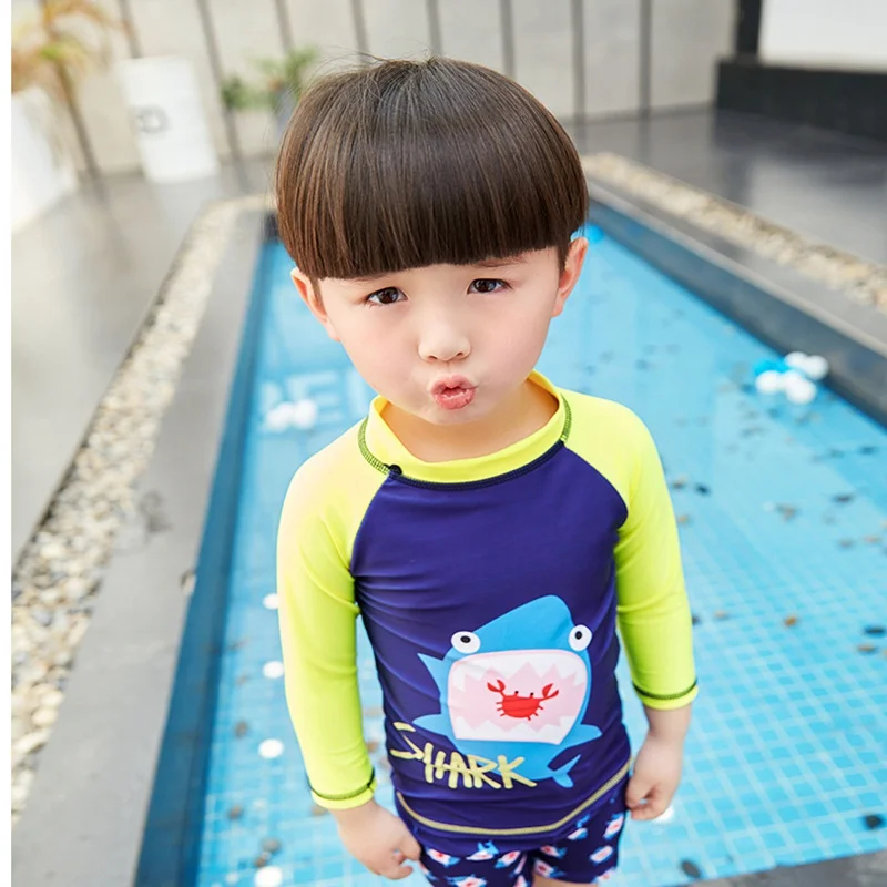 Children Boys Swimming Suit Fashion Cartoon Kids Boy Swimwear Set 3Pcs Tops+Pants+Cap Baby Boys Swimsuit Swimming Bathing Suit