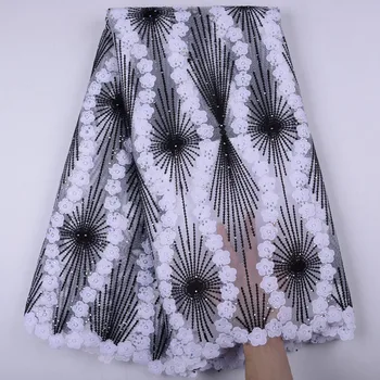 

Embroidery Black French Lace Fabric With Stones New Style Milk Silk Guipure Cord Net Lace Fabric For Nigerian Women Wedding1479B