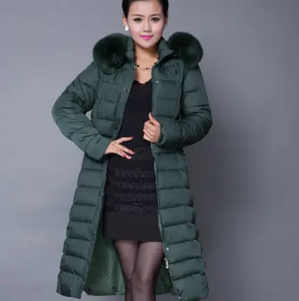 Зимний женский пуховик с меховым воротником и капюшоном, X-Long, большой размер, толстое модное пальто с хлопковой подкладкой, повседневные парки 4XL 5XL D031 - Цвет: oil greeb