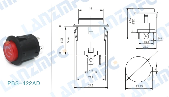 PBS-422AD кнопочный переключатель с самоконтрящаяся с светильник красный черный переключатель