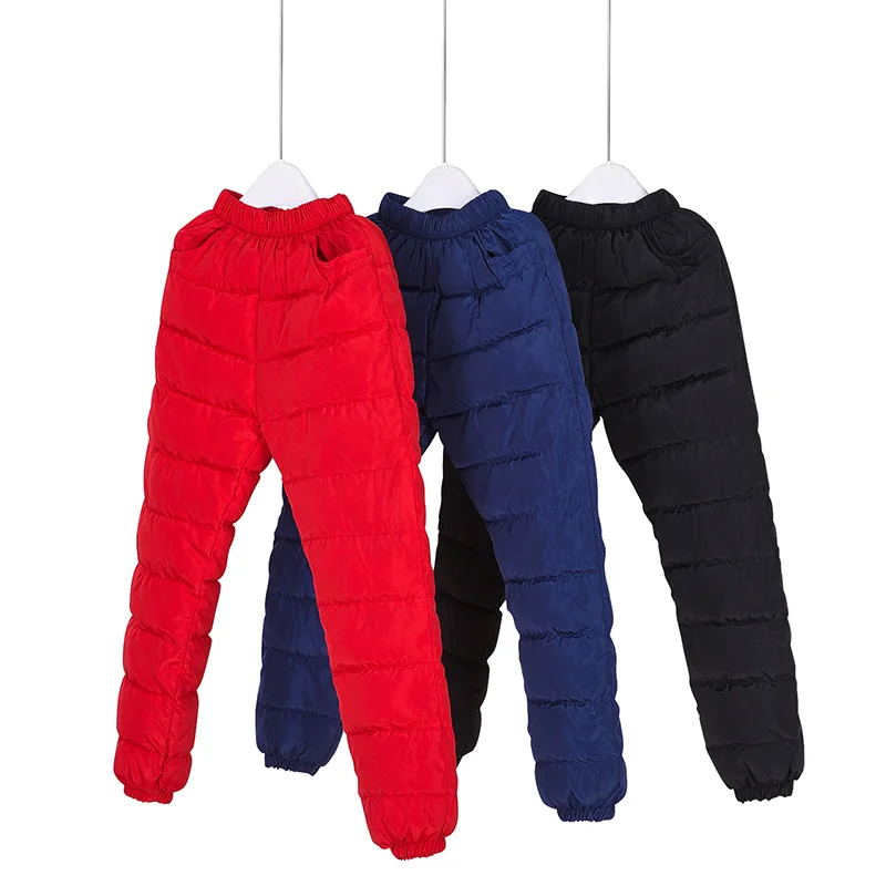 New girls and boys winter windproof pants children's warm plus velvet& down trousers thicken design retail