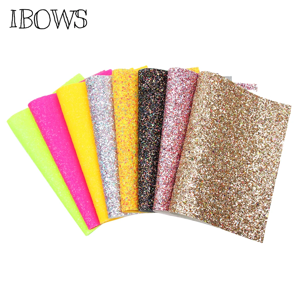 IBOWS 22*30cm Faux Synthetic Leather Bow Fabric Neon Colors Chunky Glitter Party Wedding Decoration DIY Hairbows Bags Materials