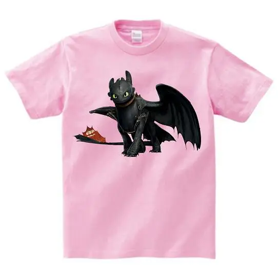 Футболка без зубика с карманом; милые топы; футболка с рисунком «Как приручить дракона»; летняя детская футболка в подарок на день рождения; унисекс; MJ - Цвет: pink childreT-shirt