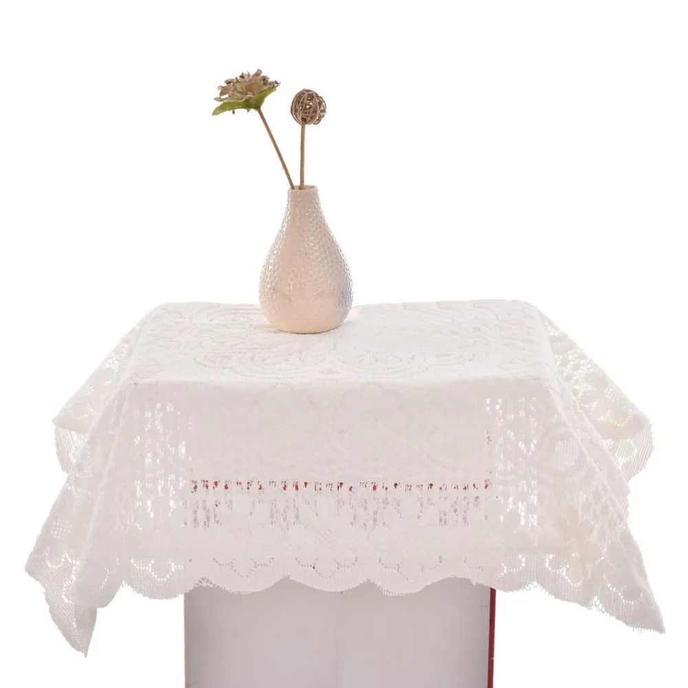 60*60cm Hollow Out Cream Color Tablecloth With Lace Tablecloth Crochet Embroidered Tablecloth