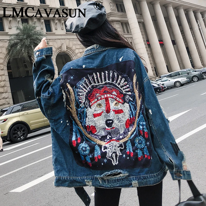 

LMCAVASUN Autumn Graffiti Denim Jacket Women Streetwear 2018 Loose Vintage Single Breasted Casual Casacos Feminino Jean Jacket O
