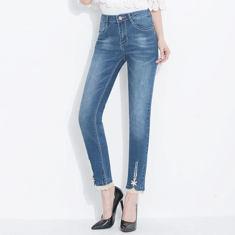 Stretch Flares 2018 Elasticidad Mujeres Bordado Pantalones Bell Vaqueros Slim Bottom Nuevo Alta Cintura Señoras El Azul Denim OpqOR1xS