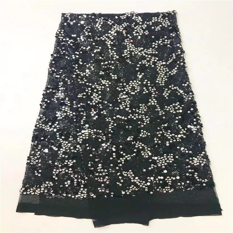 Последние африканские кружевные ткани в sequines 5 ярдов блестки черные блестки ткань высокое качество блесток сетчатая ткань