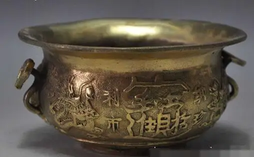 

S5391 chinese bronze 5 Mammon god Treasure bowl ruyi statue incense burner Censer