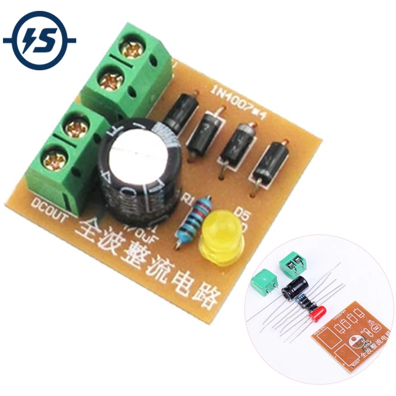 

Bridge Rectifier Circuit Board 5pcs/lot DIY Kits IN4007 Full Wave Suite AC To DC Power Supply Converter Electronic Teaching
