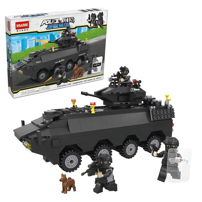 

HSANHE 6508 City Police SWAT Armored Tank Car Figure Blocks Christmas Gift Construction Building Bricks Toys For Children