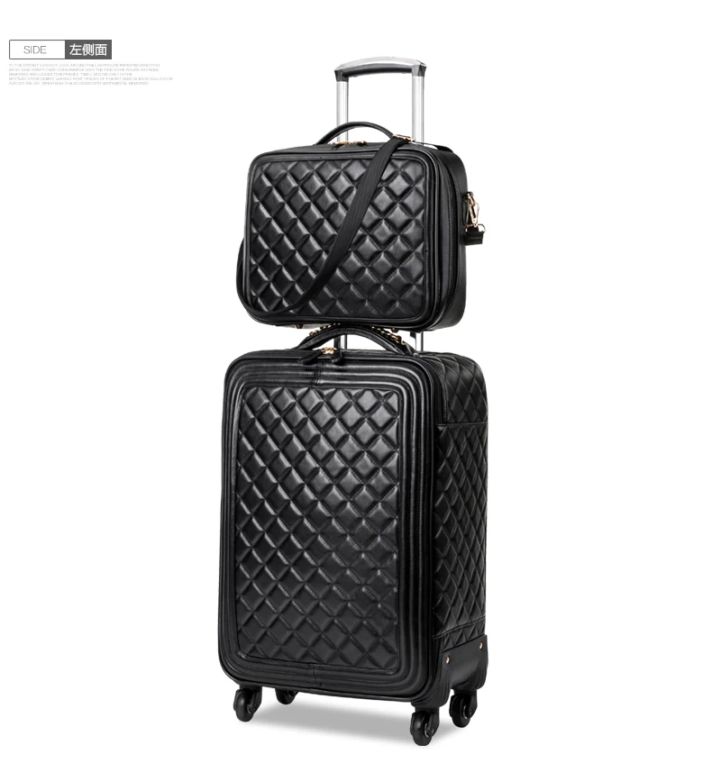 FirstMeet Fashion retro trolley suitcase 16/20/24 inch women men PU leather travel suitcase bag hand rolling luggage set valise