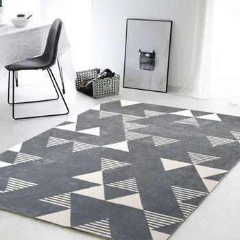

Nordic style gray geometric bedside carpet big size thicken living room rug, rectangle decoration coffee table floor mat