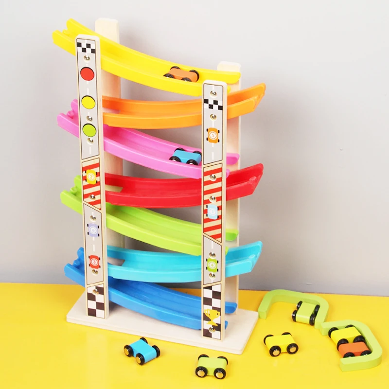 Koop Houten 7 Layer Ramp Race Track   8 Mini Inertie Auto Glijden Speelgoed Vehicel   Trein Baby Peuter Motor vaardigheid Developmental Kids Gift