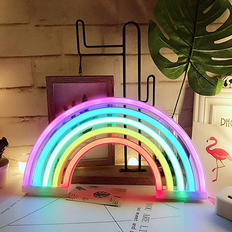 

Cute Colorful Rainbow LED Neon Sign Light Rainbow W Decor Light for Holiday Xmas Party Wedding Home Decoration Kids Gift