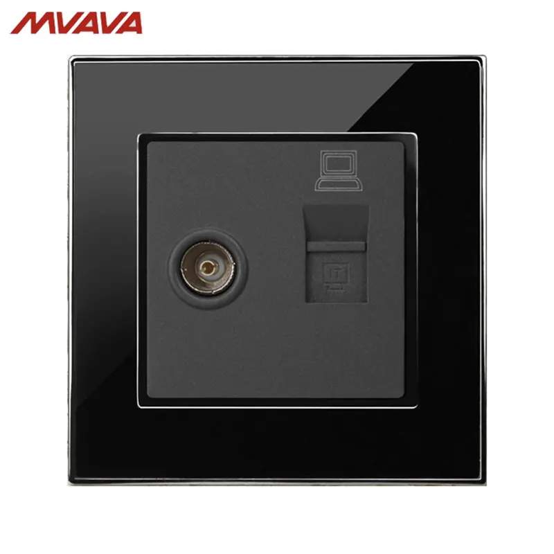 

MVAVA Computer Data+TV Receptacle RJ45 Data Outlet Internet Jack Plug Wall Decorative Socket Luxury Mirror Black Free Shipping