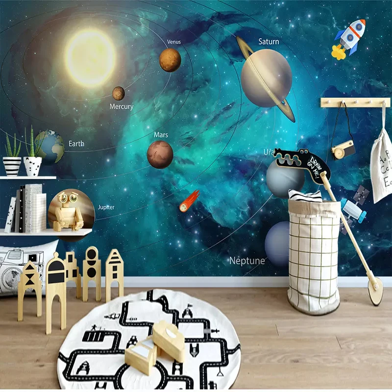 Детская комната ручная роспись космическая Вселенная Луна фон на заказ 3D фото обои объемная романтическая гостиная диван 3D Фреска
