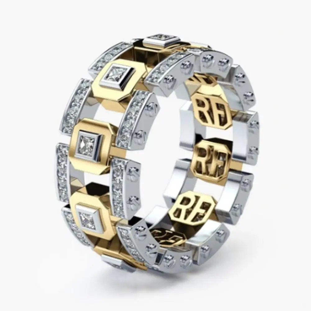 

Men Women Two Tone Shiny Rhinestone Finger Ring Engagement Wedding Jewelry