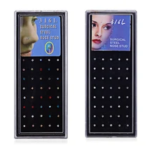 60 шт./компл. красочные хрустальные стразы нос кольцо модное ювелирное изделие для тела, стержни носа хирургические носа серьги-гвоздики для индийских Для женщин