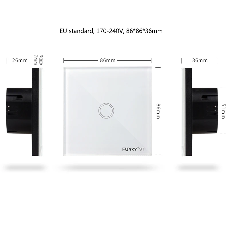 FUNRY, стандарт ЕС/Великобритании, водонепроницаемый Сенсорный переключатель, настенный светильник, переключатель из хрустального стекла, сенсорная панель, СВЕТОДИОДНЫЙ Переключатель 170 в~ 240 В