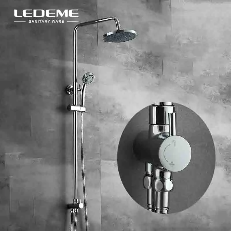 

LEDEME Chrome Exposed 2- Spray Mode Bath Shower Faucet Sets with 8 inch Rainfall Shower Head 3-funtion ABS Handhead Shower L2400