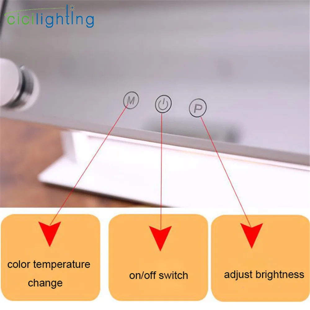 Светодиодный зеркальный светильник для макияжа с сенсорным экраном, черно-белый светодиодный светильник для туалетного столика с регулируемой яркостью, coiffeuse avec miroir, светодиодный светильник для туалетного столика