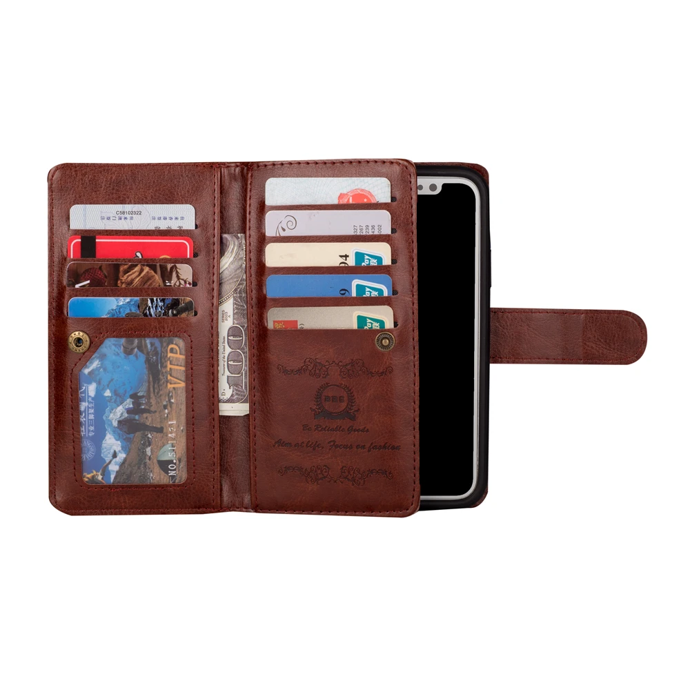 

High Quality Wallet Case With 9 Card Pocket Silicone Base Leather Case For iPhone X