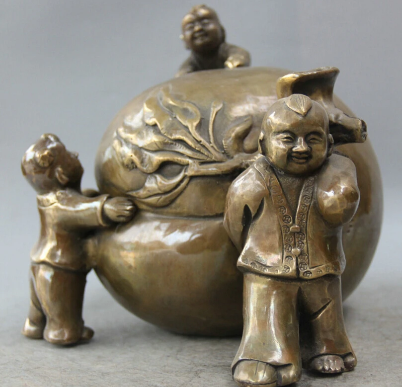 Collectible bronze S1969 10" Chinese Copper Feng Shui Tong Zi Boy Lad girl moppet longevity peach Statue B0403 Collectible bronze S1969 10" Chinese Copper Feng Shui Tong Zi Boy Lad girl moppet longevity peach Statue B0403