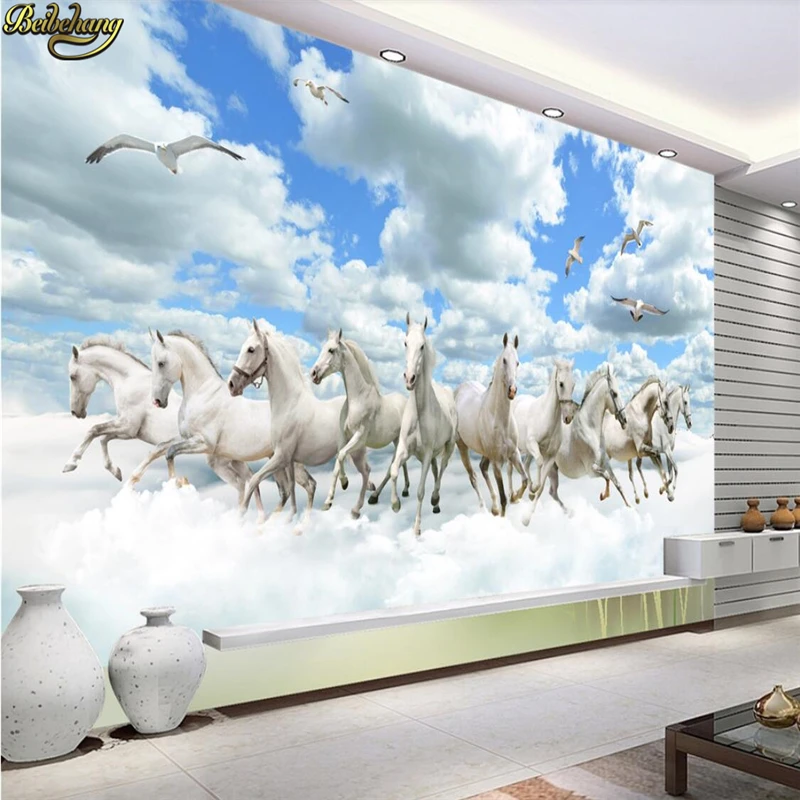 

beibehang papel de parede 3d White horse wallpaper Landscape unicorn Wall paper roll Mural Living Room Sofa TV Bedroom Backdrop