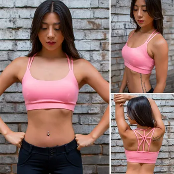 Fitness Pink Sport Bra Brassiere Sport Tank Tops Women Sleeveless Black Padded  Sports Bra Top Workout Gym Tights Activewear 4