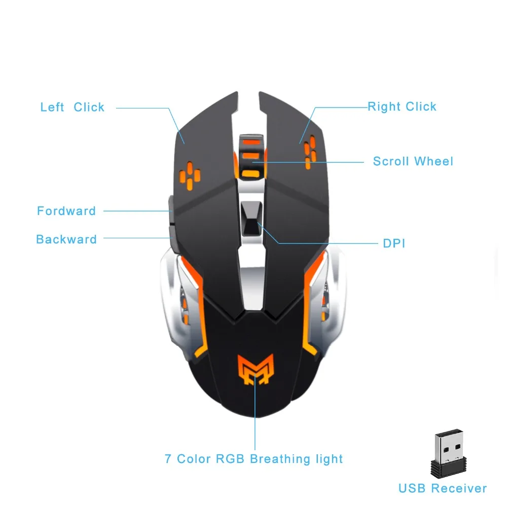 Anmck Wireless Gaming Mouse 2.4Ghz Backlight 4 Colors Rechargeable Professional Computer Gamer Silent Mouse 1600 DPI Adjustable Anmck Wireless Gaming Mouse 2.4Ghz Backlight 4 Colors Rechargeable Professional Computer Gamer Silent Mouse 1600 DPI Adjustable
