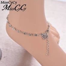 MissCyCy Винтаж серебро цвета полые цветы сливы ноги ювелирные изделия Сердце для женщин ножной браслет