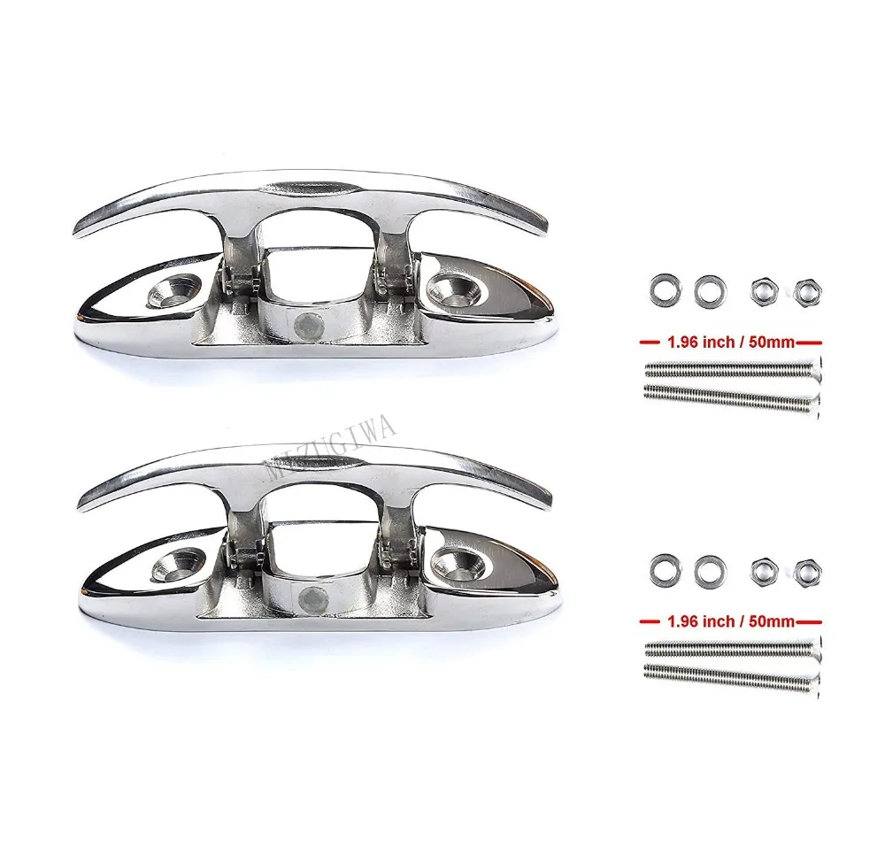 

MIZUGIWA 4-1/2" Boat Flip Up Cleat Dock Folding Stainless Steel w/Fasteners Silver Heavy Duty Boat Cleat Deck Rope 2 pcs