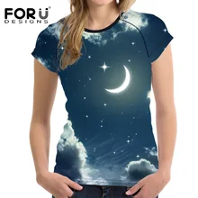 FORUDESIGNS/футболка с 3D галактикой, женская летняя футболка, Повседневная Яркая футболка с Луной для девушек, облегающая женская одежда для фитнеса, Vogue