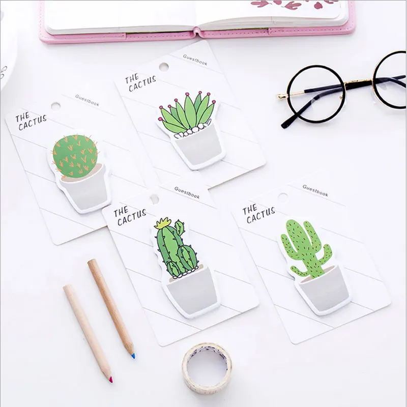 

2X kawaii Creative Green cactus Sticky Memo Pad lovely School office stationery Supplies Planner Stickers Paper Bookmarks