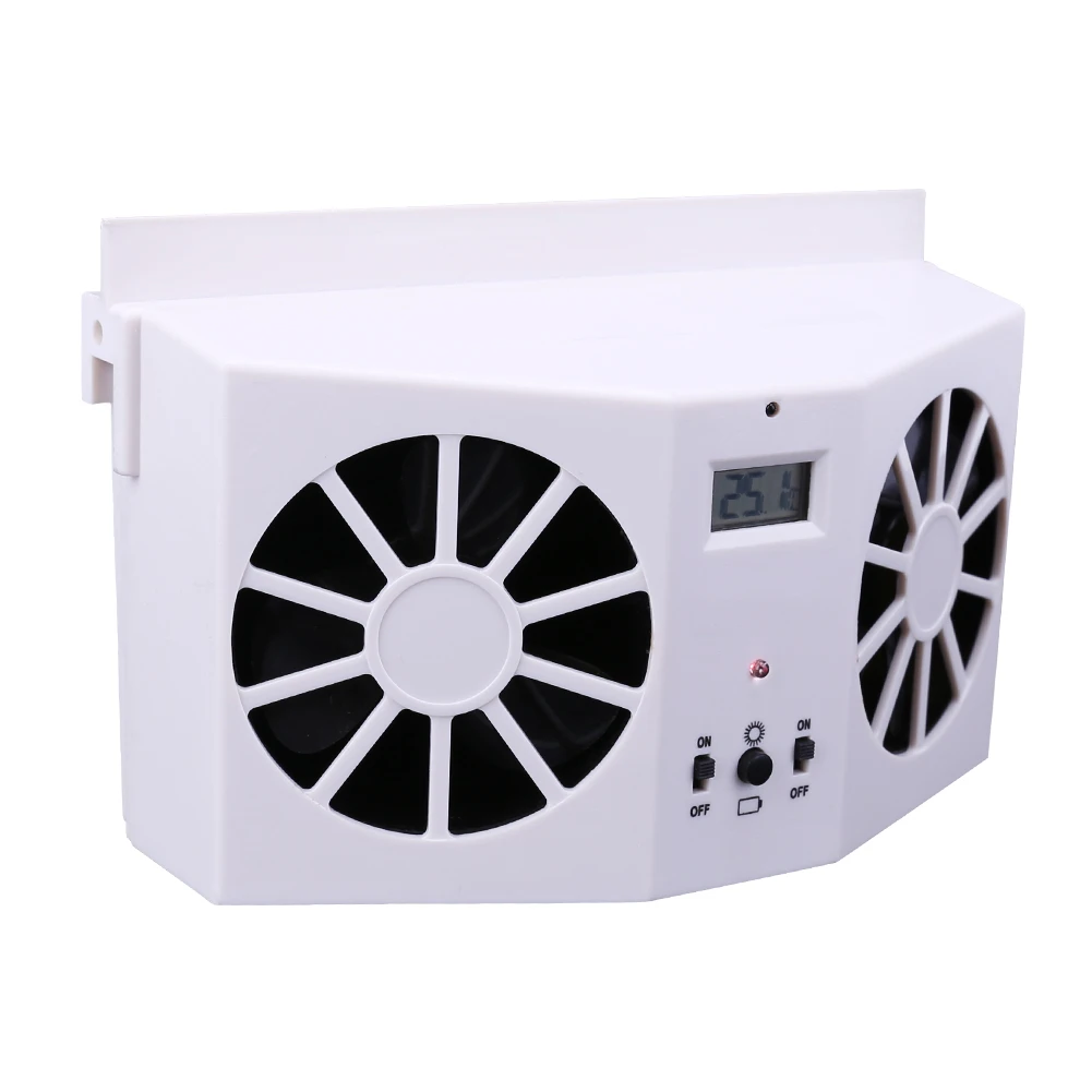 

Solar Powered Car Interior Cooling Fan Automotive Dual Air Vent Cooler Ventilation System LCD Thermometer Formaldehyde Air Clean