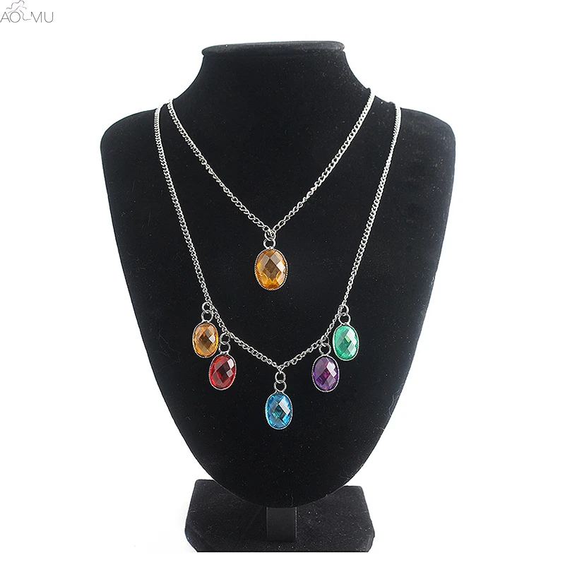 

AOMU 2019 New Fashion Colorful Rhinestone Crystal Waterdrop Pendant Double layer Necklace For Women Girl Gift Choker