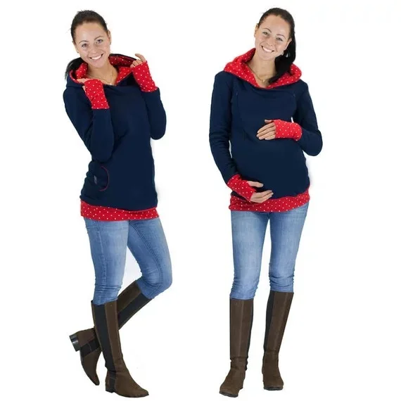 Autumn Winter Warm Nursing Maternity Hoodies for Pregnant Women Breastfeeding Pregnancy Hooded Top Maternity Lactation Sweater