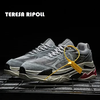 

TERESA RIPOLL Men Sneakers 2019 Newest Fashion Casual Shoes Cow Suede Breathable Mesh Lace up Shoes Man's Outdoor Running Shoes