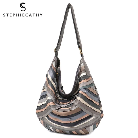 Marca do Vintage Bolsas de Ombro Couro de Ovelha Hobos para Meninas Grande Mulheres Genuíno Retalhos Macio Colorido Comum Mensageiro Bolsas sc